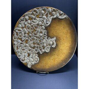 Vintage Eye Catching Decorative Golden Plate Round Platter Tray Decor 15.25''
